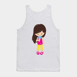 Girl With Ice Cream, Brown Hair, Cute Girl Tank Top